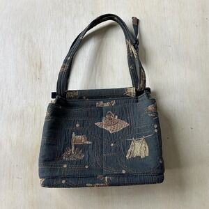 Vintage Toby Weston Shoulder Bag Womens Small Blue Tapestry Cotton Floral USA